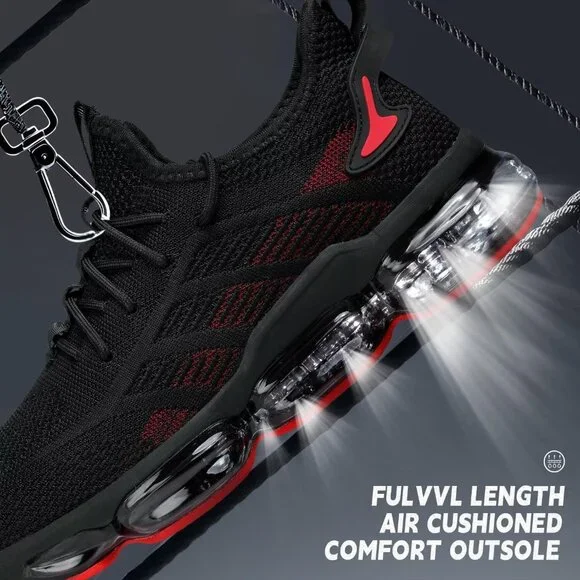 Men's Black Red Running Shoes Air Cushion Slip on Walking Tennis Sneakers